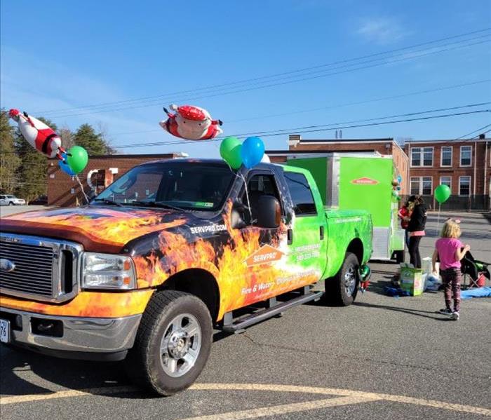 Christmas parade decorated truck and trailer for SERVPRO 