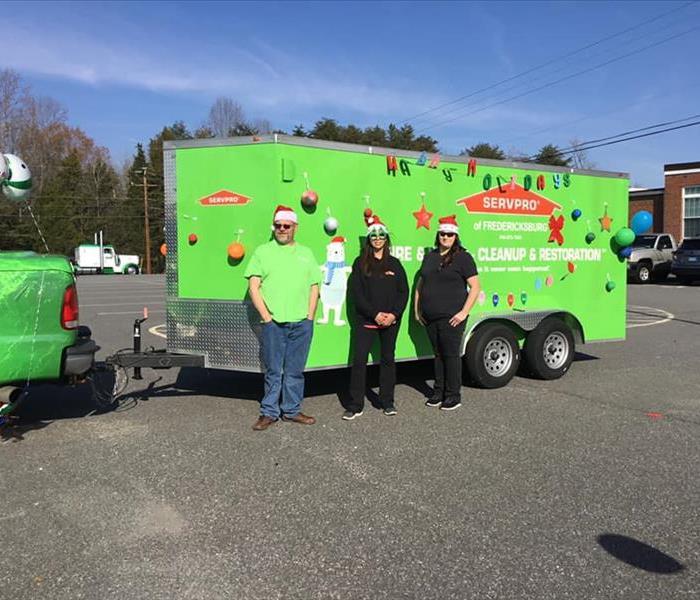 decorated Christmas SERVPRO trailer